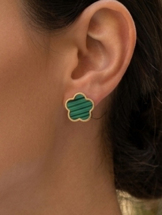 KB Jewelry - Gold Plated green Floral Clover Earrings Stainless Steel womens jewelry